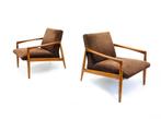 Set van 2 vintage armfauteuils jaren ‘60, Huis en Inrichting, Fauteuils, Minder dan 75 cm, Vintage retro buisframe design rotan webbing papercord