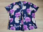 Donkerblauw T-shirt met bloemenprint maat XL ~ TH0070, Blauw, Maat 46/48 (XL) of groter, Ophalen of Verzenden, Zo goed als nieuw