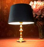 Tafellamp antiek barok koper goud, lampenkap blauw klassiek, Minder dan 50 cm, Ophalen of Verzenden, Metaal, Zo goed als nieuw