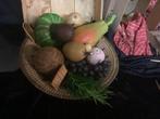 Tropische mand met exotisch sierfruit, Ophalen, Zo goed als nieuw, Rond, Riet
