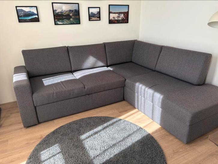 Hoekbank Grijs, Huis en Inrichting, Banken | Complete zithoeken, Gebruikt, Hout, Stof, Ophalen