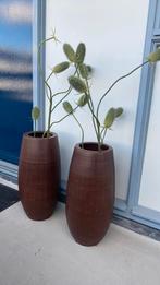 2 grote bruine vazen | incl. cactustakken, Huis en Inrichting, Woonaccessoires | Vazen, Steen, Gebruikt, Overige kleuren, 50 tot 75 cm