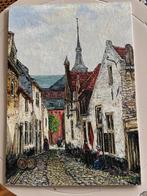Schilderijtje dorpsstraat te koop, Antiek en Kunst, Kunst | Schilderijen | Klassiek, Ophalen of Verzenden