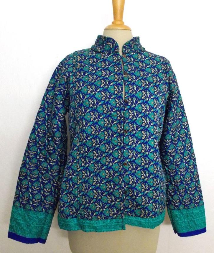 100% silk gewatteerd groen/blauw India/kimono jasje! L, Kleding | Dames, Jasjes, Kostuums en Pakken, Zo goed als nieuw, Jasje