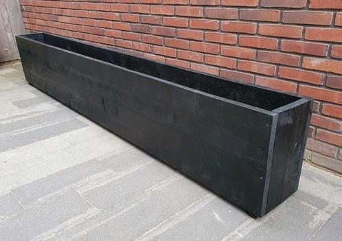 Lange steigerhouten bloembakken(200 of 250cm lang), ZWART, Tuin en Terras, Bloembakken en Plantenbakken, Nieuw, Hout, Binnen, Balkon