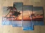 Palmboom Sunset Zee 4 luik canvas schilderij 80x130cm 🏝☀️, Nieuw, Schilderij, Ophalen of Verzenden