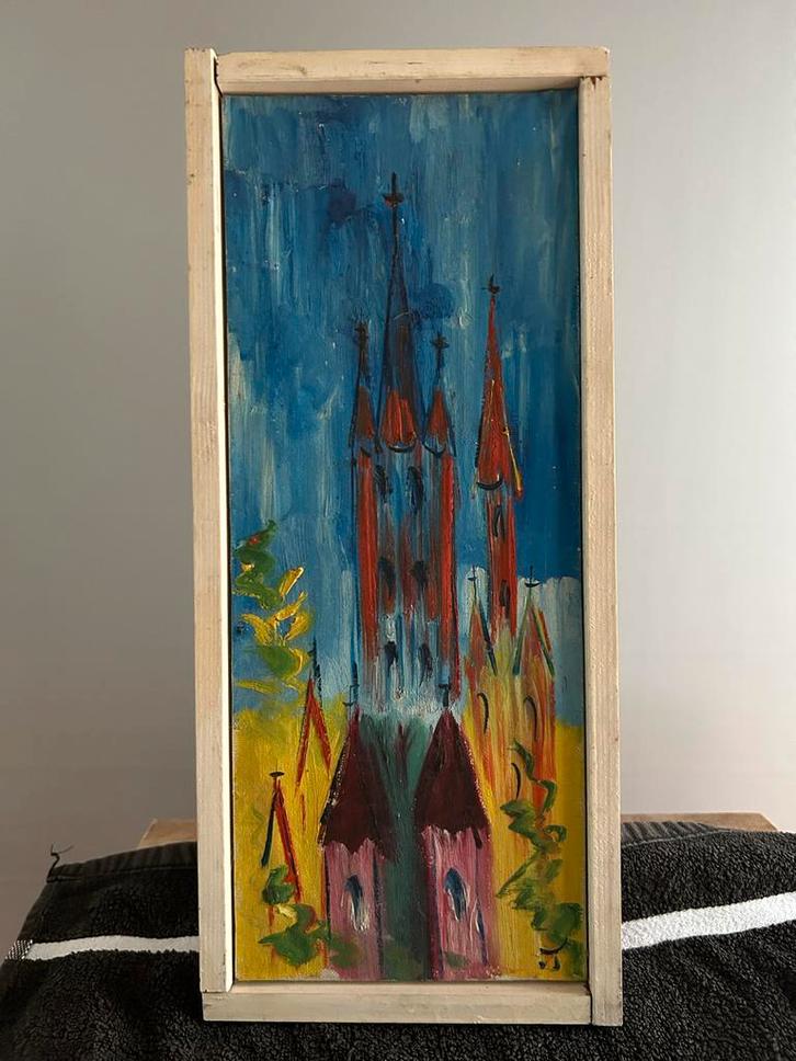 Schilderijtje van een Kathedraal, Antiek en Kunst, Kunst | Schilderijen | Klassiek, Ophalen of Verzenden