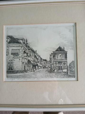 Oude prent Oud-Beijerland, Gezicht op de dijk beschikbaar voor biedingen