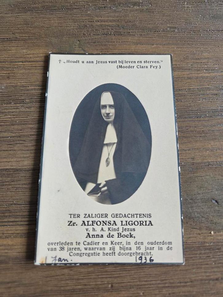 Bidprent Zr. Alfonsa Ligoria - Anna de Bock 1936, Verzamelen, Bidprentjes en Rouwkaarten, Ophalen of Verzenden