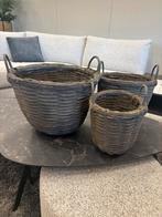Set van 3 Leemmanden, Huis en Inrichting, Woonaccessoires | Schalen en Manden, Ophalen, Zo goed als nieuw, Rond