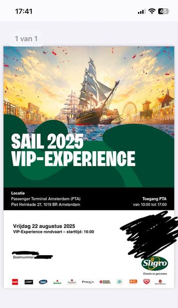 VIP Sail Experience sligro vrijdag 22 augustus / RUILEN beschikbaar voor biedingen
