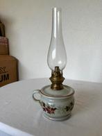 Olielamp Petroleum Olie Lamp Melkglas Opaline Bloemen, Antiek en Kunst, Ophalen of Verzenden