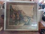 Oude Litho Brug met Huizen, Antiek en Kunst, Kunst | Tekeningen en Foto's, Ophalen of Verzenden