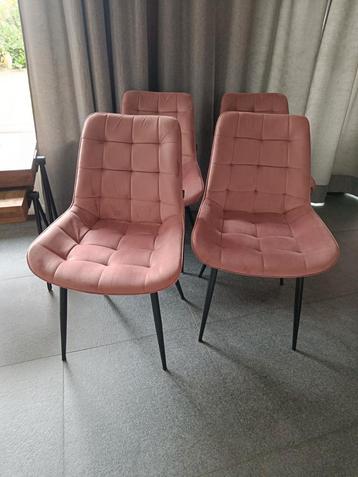 Set van 4 mooie roze velvet stoelen beschikbaar voor biedingen