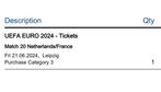 UEFA EURO EK 2024 - Nederland VS Frankrijk - 1x Categorie 3, Tickets en Kaartjes, Eén persoon