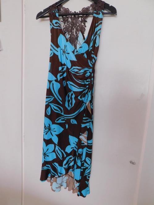 Zomerjurkje, blauw/bruin - L, Kleding | Dames, Jurken, Gedragen, Maat 42/44 (L), Blauw, Knielengte, Ophalen of Verzenden