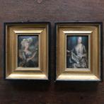Twee Vintage Miniatuur Portretten in Gouden Lijsten, Antiek en Kunst, Kunst | Schilderijen | Klassiek, Ophalen of Verzenden