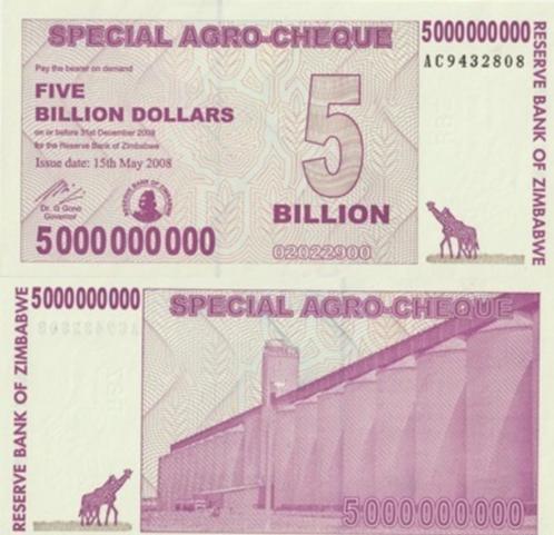 ZIMBABWE 2008 5.000.000.000 dollars Agro-cheque #61 UNC, Postzegels en Munten, Bankbiljetten | Afrika, Los biljet, Zimbabwe, Verzenden
