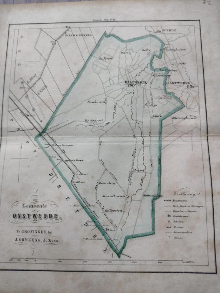 32 Onstwedde Musselhuizen De Horsten Litho Fehse 1862, Antiek en Kunst, Kunst | Litho's en Zeefdrukken, Ophalen of Verzenden