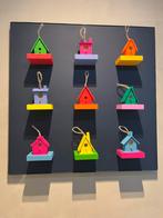 Schilderij houten vogelhuisjes, Antiek en Kunst, Ophalen of Verzenden