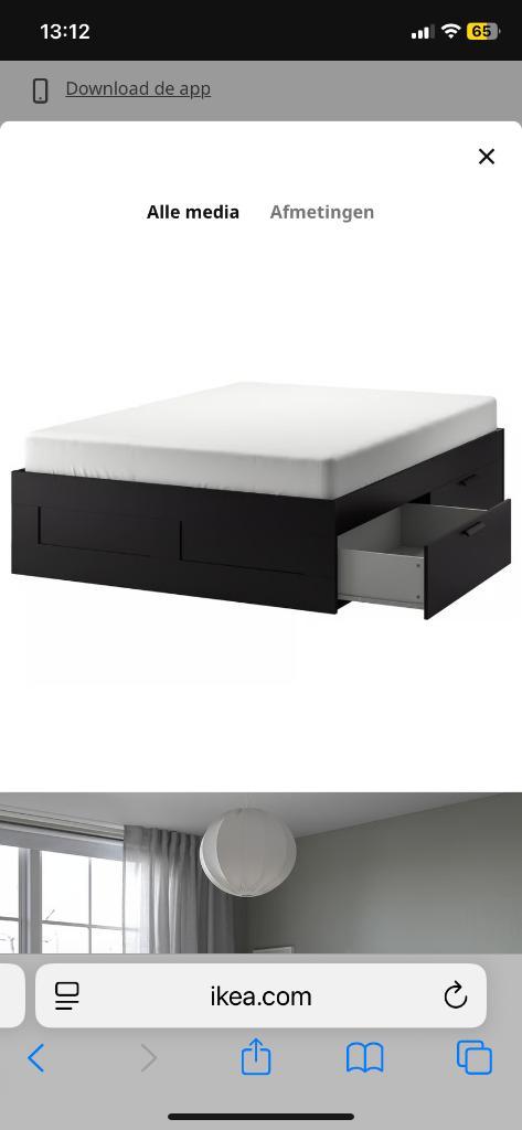 Ikea bed, Huis en Inrichting, Slaapkamer | Bedden, Gebruikt, Tweepersoons, 180 cm, 200 cm, Hout, Zwart, Ophalen