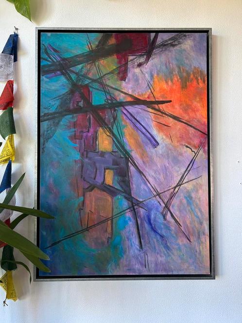 Mooi kleurrijk groot schilderij, Antiek en Kunst, Kunst | Schilderijen | Abstract, Ophalen