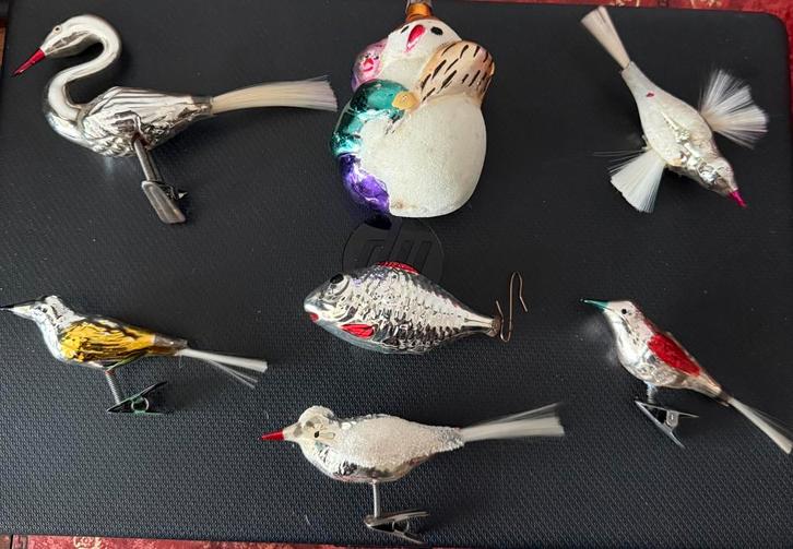 Antieke kerstvogels, Vis sneeuwpop zwaan op knijoer., Diversen, Kerst, Zo goed als nieuw, Ophalen of Verzenden