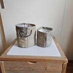 Zgan 2x ronde kunstlederen/canvas manden beige/grijs tinten, Overige materialen, Mand, Rond, Ophalen of Verzenden