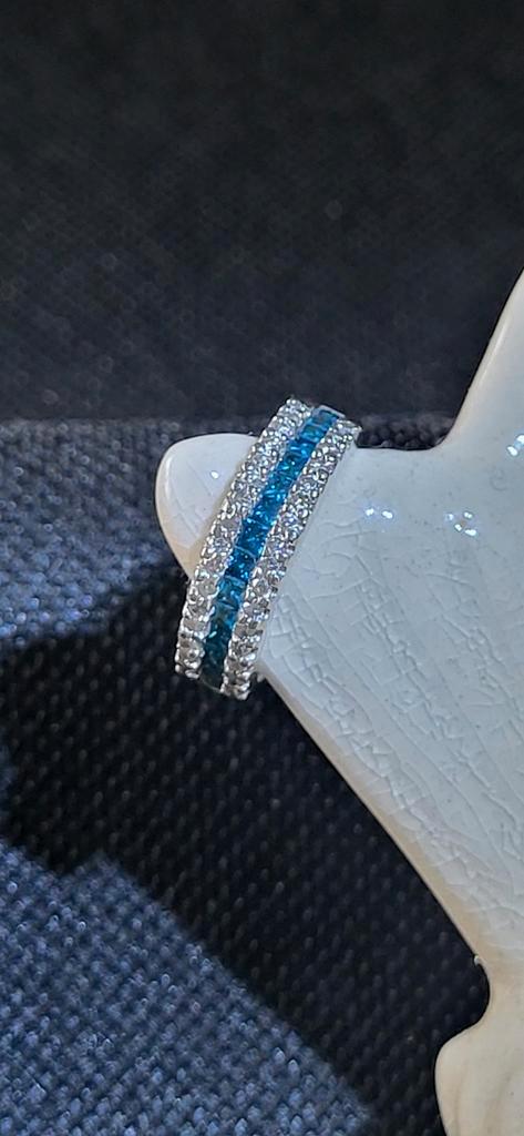witgouden ring/ketting met blauw/witte diamant +certificaat, Sieraden, Tassen en Uiterlijk, Ringen, Nieuw, Dame, 17 tot 18, Wit