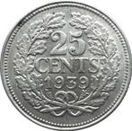 Nederland 25 cent 1939 (UNC, zilver), Zilver, 25 cent, Ophalen of Verzenden, Koningin Wilhelmina