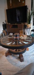 Antieke Karrewiel Salontafel - Draaibaar, Ophalen, Gebruikt, 50 tot 100 cm, Rond