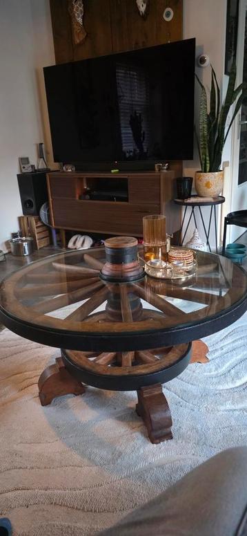 Antieke Karrewiel Salontafel - Draaibaar beschikbaar voor biedingen