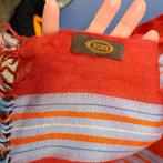 Tod's sjaal rood lichtblauw gestreept cashmere zijde 47498, ., Ophalen of Verzenden, Sjaal, Gedragen