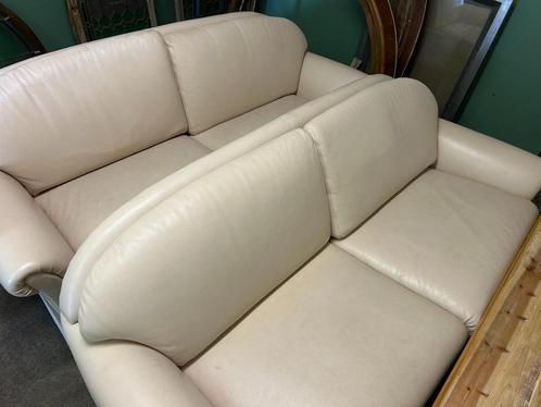 Bielefeld leren bank 2-zit - 2 stuks cremekleur, Huis en Inrichting, Banken | Sofa's en Chaises Longues, Gebruikt, 200 tot 250 cm
