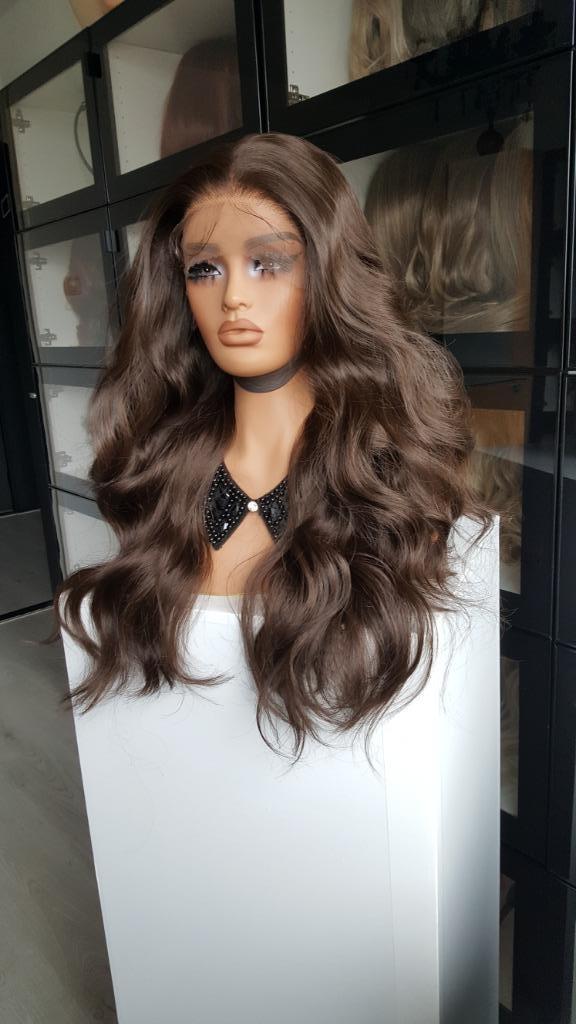 Luxe Lace Pruik: Donker gemêleerd bruin Babyhaar, Sieraden, Tassen en Uiterlijk, Uiterlijk | Haarverzorging, Nieuw, Pruik of Haarverlenging