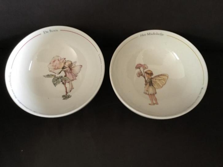 2 toetjes schaaltje de Flower Fairies de Bloemenkinderen, Huis en Inrichting, Keuken | Servies, Zo goed als nieuw, Schaal of Schalen