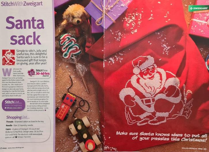 Kerstman borduurpatroon om b.v. tas te maken voor cadeaus, Hobby en Vrije tijd, Borduren en Borduurmachines, Nieuw, Patroon, Handborduren