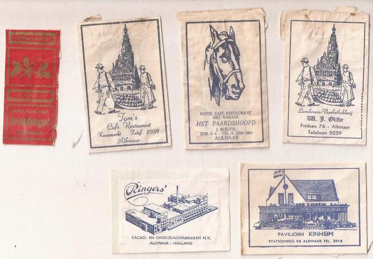 Alkmaar 7 x suikerzakje 60er jaren, Verzamelen, Suikerzakjes, Nederland, Ophalen of Verzenden