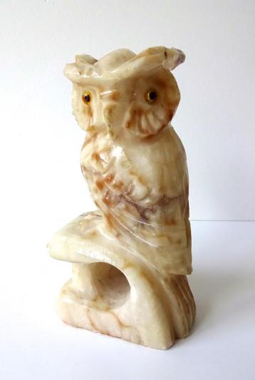 Marmer/onyx beeld van uil beige lichtbruin 2438-d beschikbaar voor biedingen