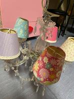 Leuke Kroonluchter met Stoffen Kapjes, Huis en Inrichting, Lampen | Kroonluchters, Ophalen of Verzenden, Gebruikt, Glas