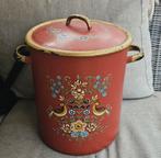 emaille pan soeppan rood gouden rand vogels vintage retr, Antiek en Kunst, Antiek | Emaille, Ophalen of Verzenden