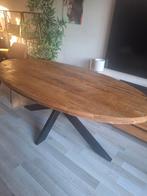 Mangohout met zwart metalen poot, Huis en Inrichting, Tafels | Eettafels, Ophalen, Rond, 50 tot 100 cm, Zo goed als nieuw