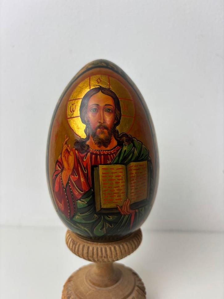 russisch-orthodoxe paasei icoon handbeschilderd Hout, Antiek en Kunst, Antiek | Religie, Ophalen of Verzenden