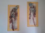 2x schilderij paspoppen mannequins, Antiek en Kunst, Ophalen