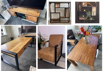 Interieur (set) industrieel/mangohout alles voor €600,-  beschikbaar voor biedingen