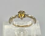 Gouden Vintage ring edelsteen citrien en diamant. 2025/721., Ophalen of Verzenden, Goud, Ring, Met edelsteen