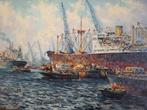 Schitterend havengezicht van de Rotterdamse haven, Antiek en Kunst, Kunst | Schilderijen | Klassiek, Ophalen