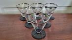 Glazen wijnglazen 6x zwarte voet Belgisch Art Deco jaren 30, Antiek en Kunst, Antiek | Glas en Kristal, Ophalen of Verzenden