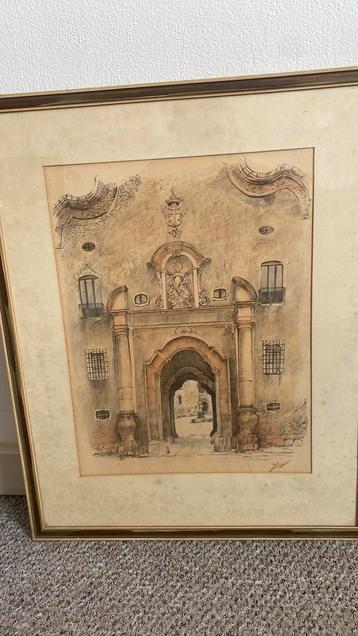 Potloodtekening, Klooster van Santes Creus, Spanje beschikbaar voor biedingen