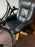 Zwarte lederen relaxfauteuil, Ophalen, Gebruikt, Minder dan 75 cm, Leer